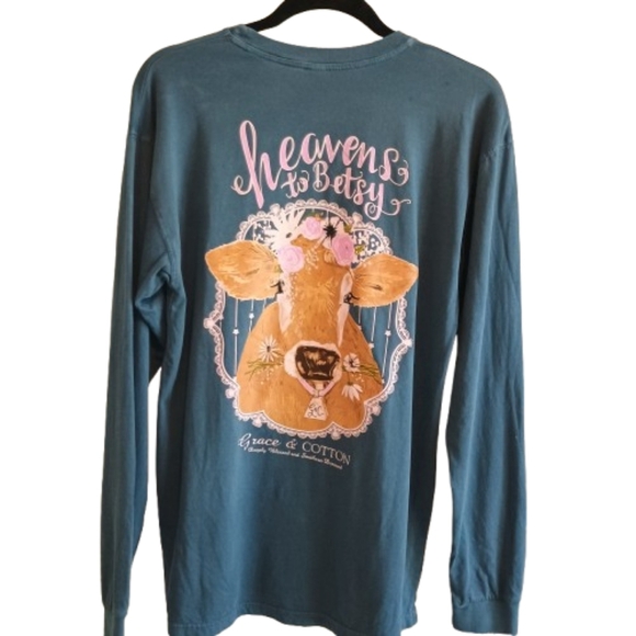 Grace & Cotton Tops - Grace & Cotton Heavens to Betsy Cow Graphic Long‎ Sleeve Tee Medium Southern...